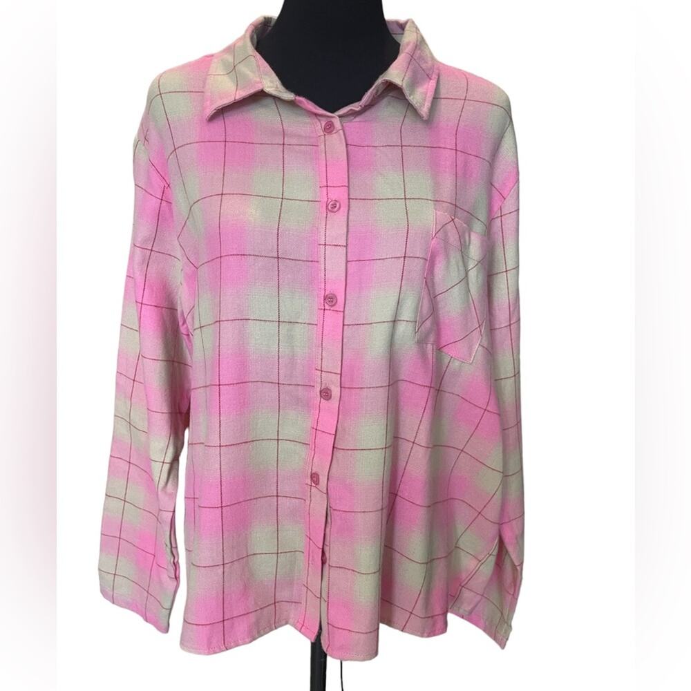 * New BP. NORDSTROM ~ V-Collar Gingham Cotton Button-Up Top XL